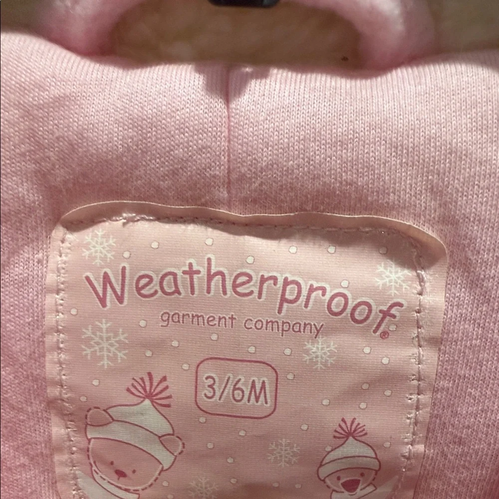 Weatherproof Pink and Cream Kids One Piece Winter Coat with Sheep, Size 3/6 mo